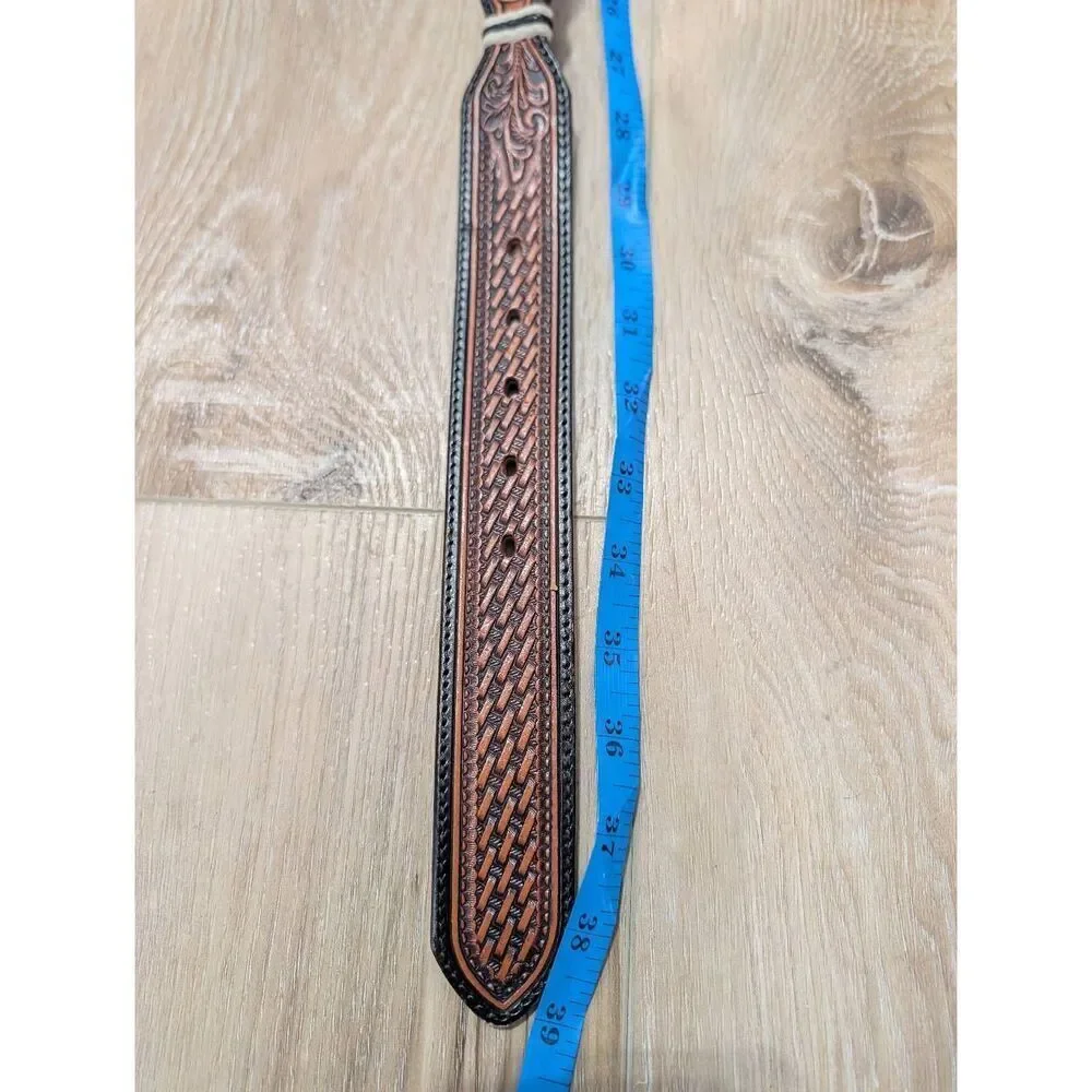 Silver Creek Tooled Leather Belt Western Sheriff Star Revolver Concho Sz 34